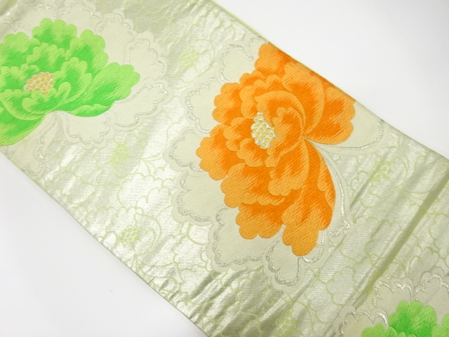 JAPANESE KIMONO / ANTIQUE FUKURO OBI / SILK / WOVEN PEONY